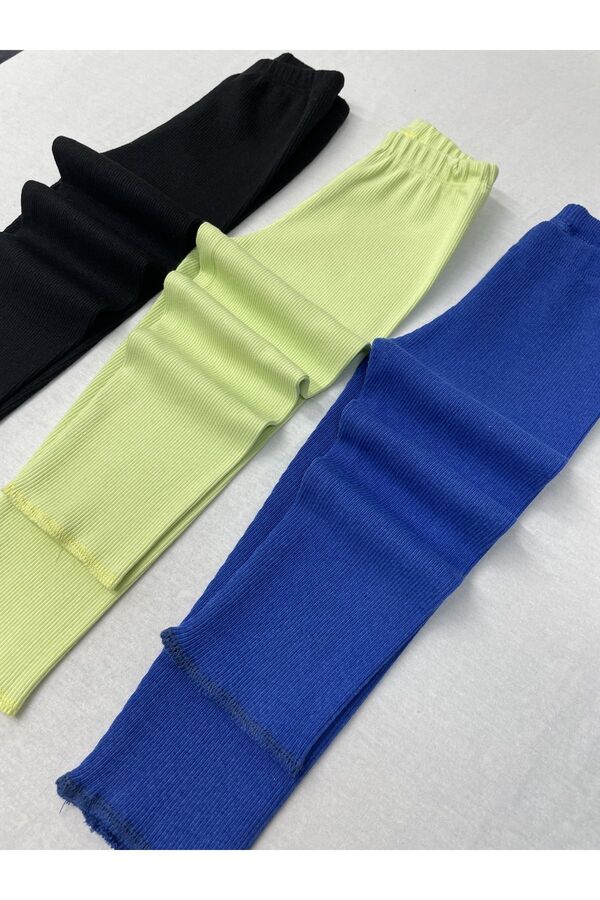 Berat moda Fun Kids Stretchy Ribbed Black - Cobalt Blue - Light Green 3-Piece Girls - Boys Winter Children's Leggings Single Bottom Leggings