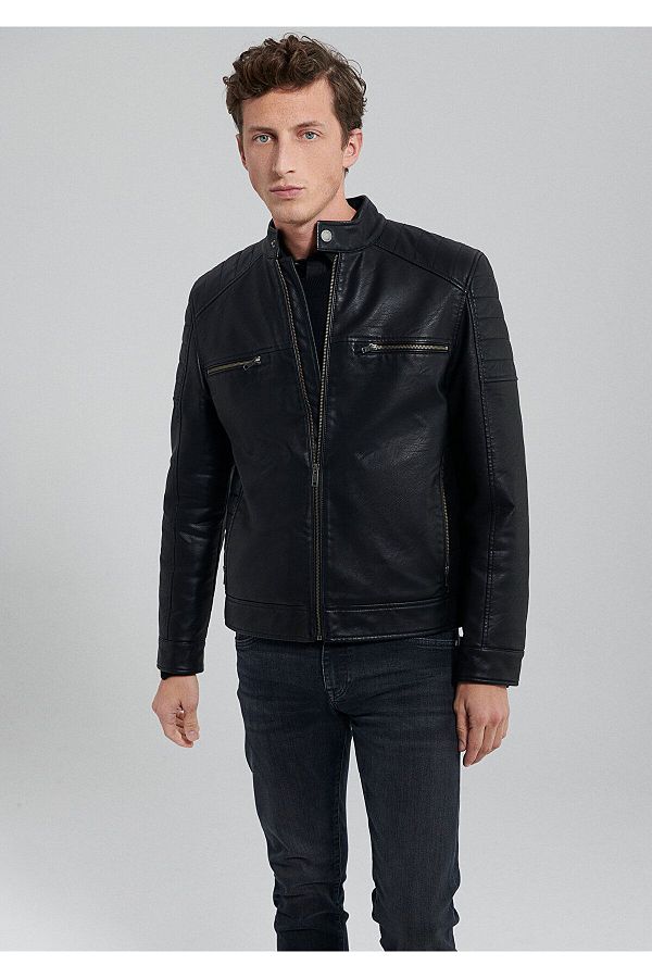 Mavi Black Faux Leather Jacket Slim Fit Slim Fit0110345 900 Trendyol