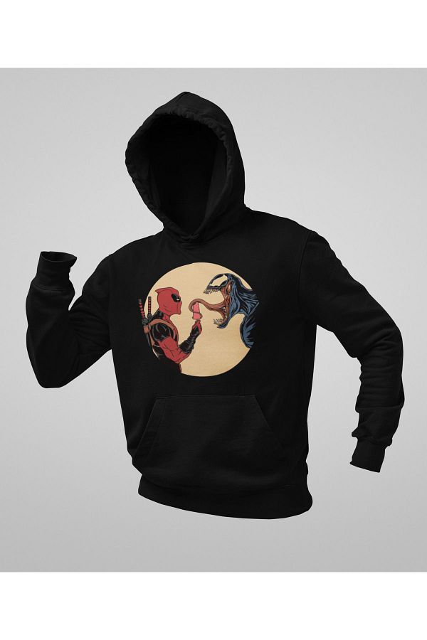 SEVBANO Marvel Deadpool X Venom Unisex Oversize Hoodie Character Print Trendyol
