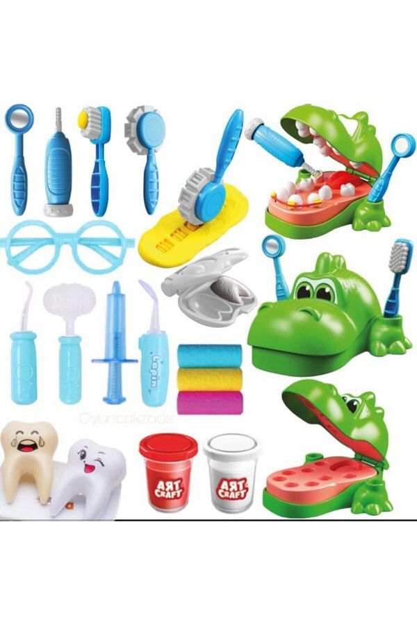 OyuncakZade-Cute Toy Dentist Dino Play Dough Set + Dental Doctor Accessories Toys 1