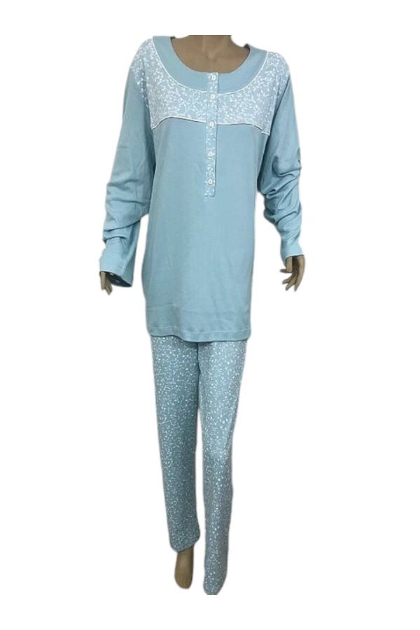NENA COLLECTION-Ultra Battal Placket Pajama Set-14275-turquoise 1