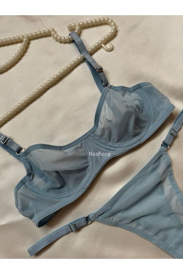 Nashera-Braletă și sutien sexy Baby Blue - Set de lenjerie cu sârmă din tul 1