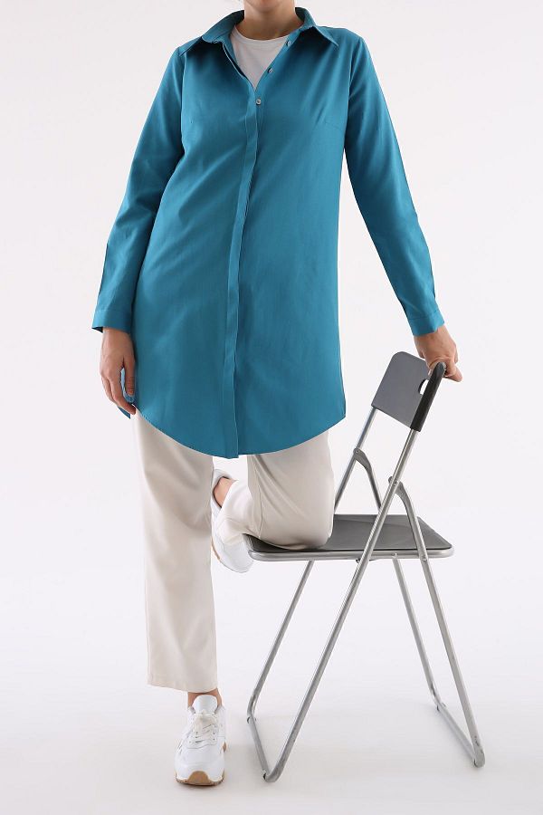 ALLDAY-Petrol Basic Hidden Placket Shirt Tunic 1