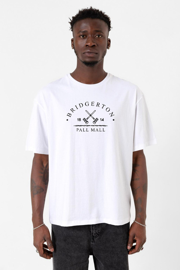 Tshirthane-Bridgerton Pall Mall Logo White Men's Oversize T-shirt 1
