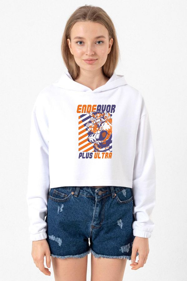 Tshirthane My Hero Academia Anime Endeavor Plus Ultra White Optical Women s Crop Hoodie Trendyol