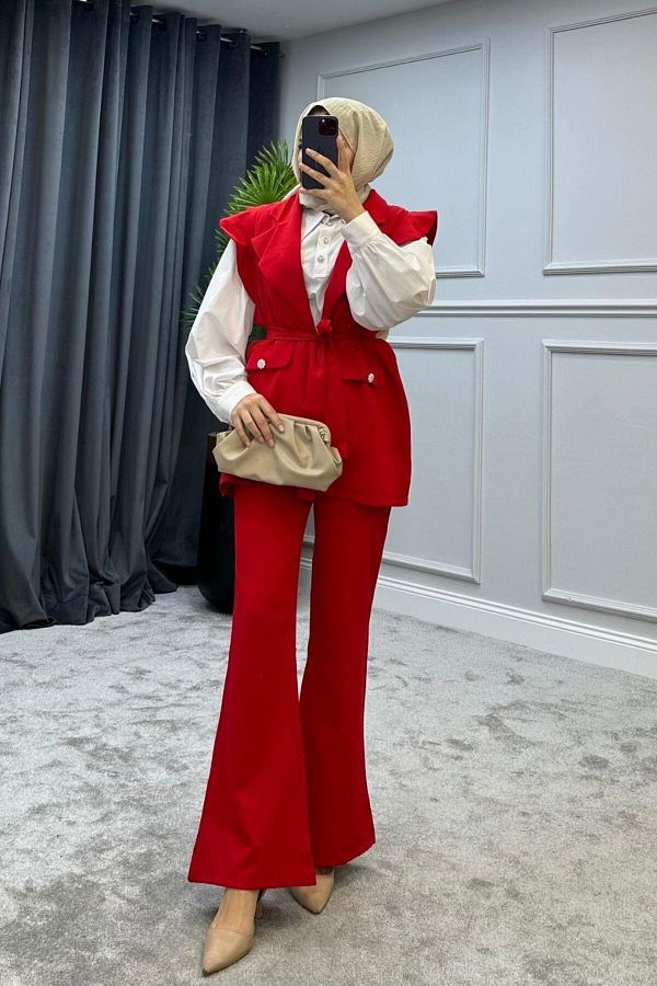 Şule Giyim-Hürrem Vest Suit Red 1