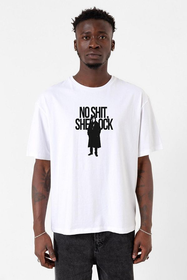 Tshirthane-Sherlock No Shit Ανδρικό μπλουζάκι Sherlock White Oversize 1