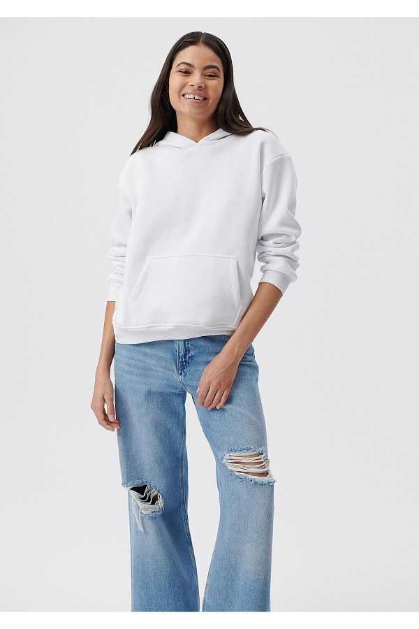 Mavi-Hooded White Basic Sweatshirt 167299-70000 1