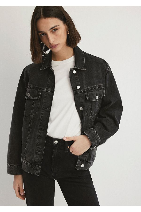 Dark gray jean jacket best sale