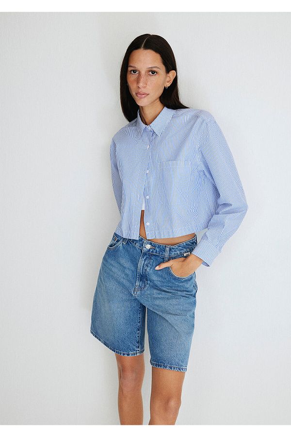 Mavi-Poplin Crop Shirt Striped - Short Cut1210687-81963 1