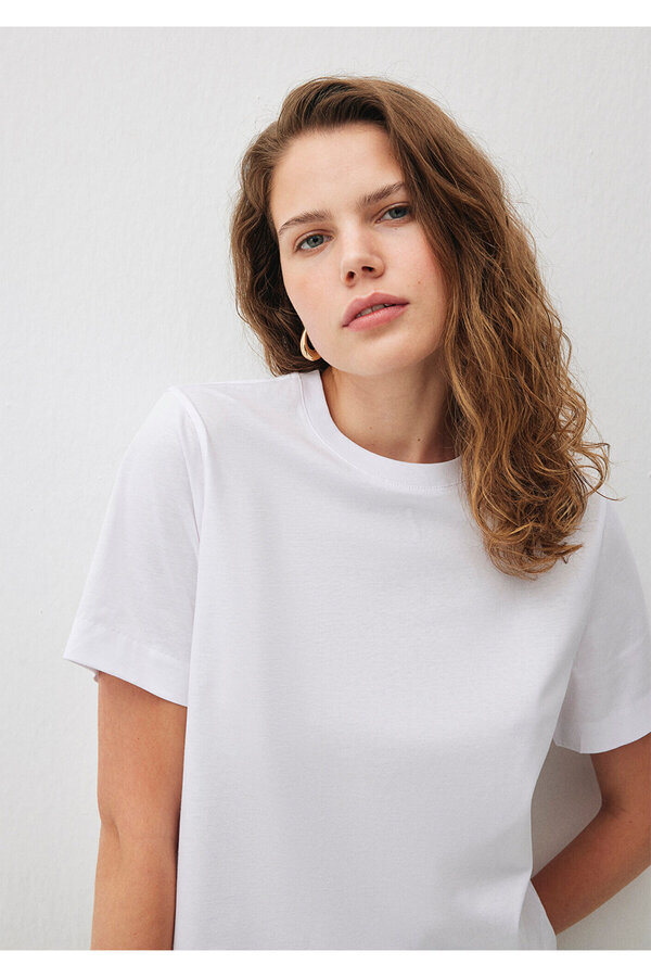 Mavi White Crew Neck Mercerized Cotton T-Shirt Regular Fit