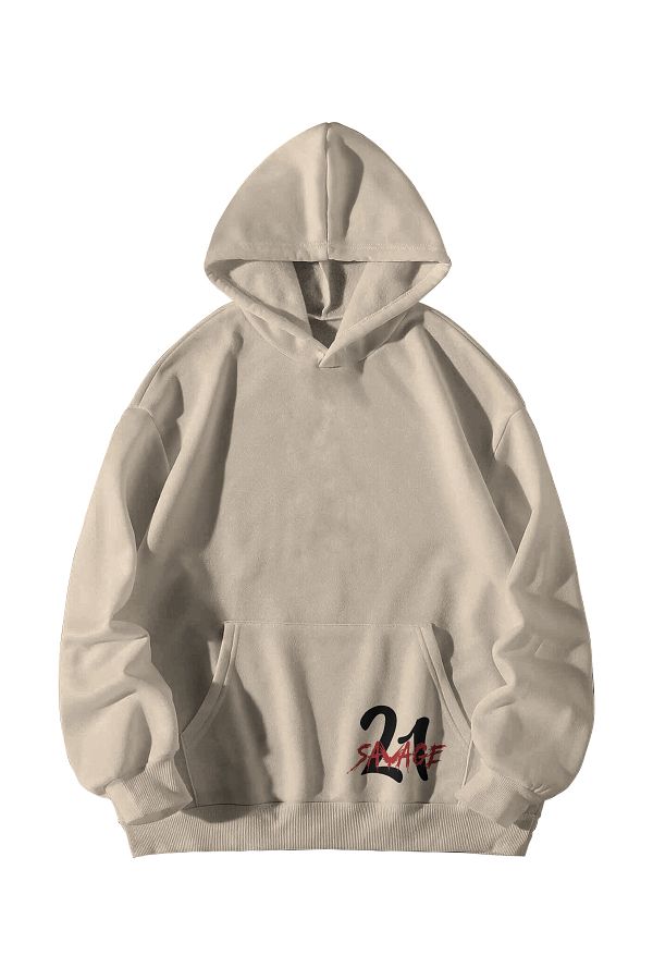 Scrovtie 21 Savage Savage Mode Printed Beige Oversize Hooded Women s Hoodie with Kangaroo Pocket Trendyol