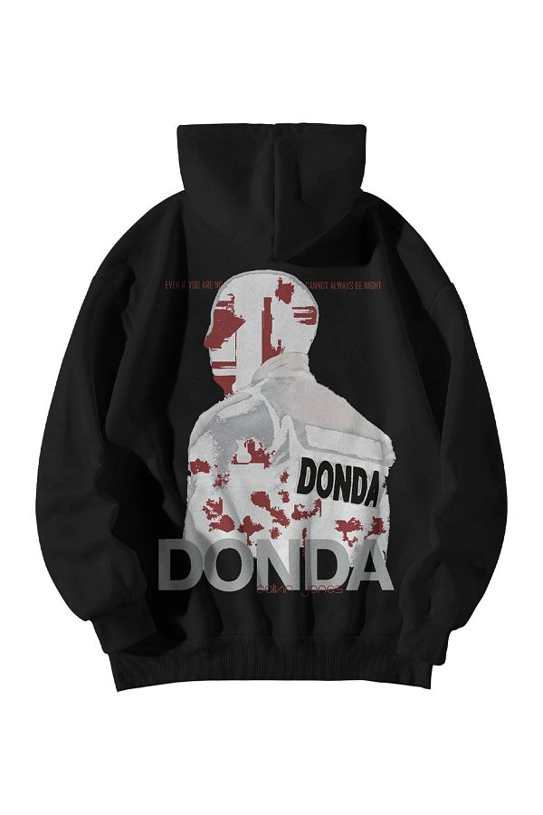 Stadium-Kanye West Donda Printed Black Oversize Hooded Hoodie - Kangaroo Pocket 1