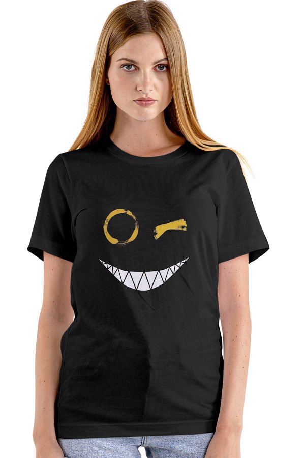 Butik-Black Unisex Roblox Face Smile Face T-Shirt 1