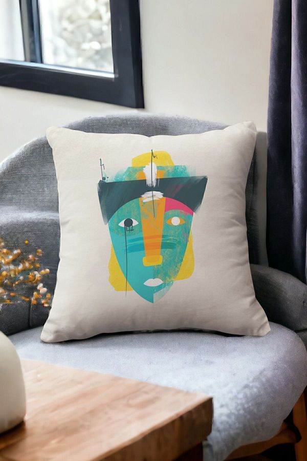 ÖZENEV-Velvet 43x43 Cm Throw Pillow Case Decorative Soft Living Room Abstract Face 1