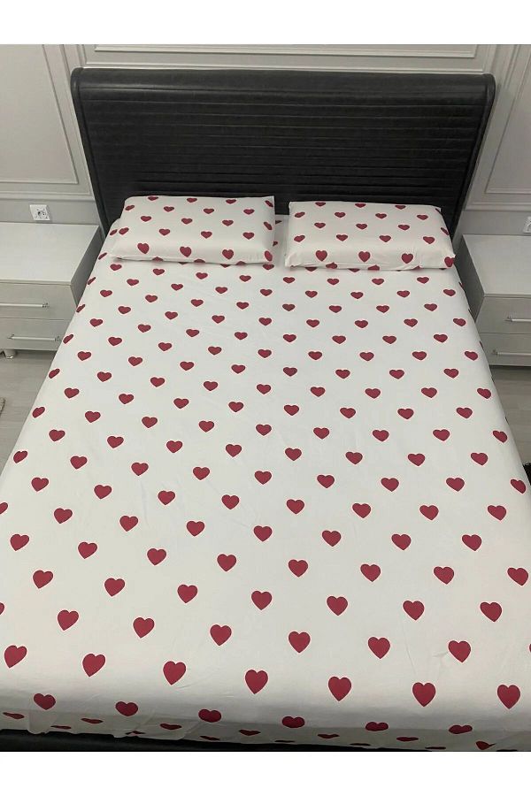 mihriban-Heart Patterned Elastic Sheet Set 1
