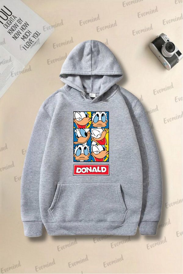 Evomind Donald Duck Printed Unisex Adult and Children Hooded Sweatshirt Trendyol