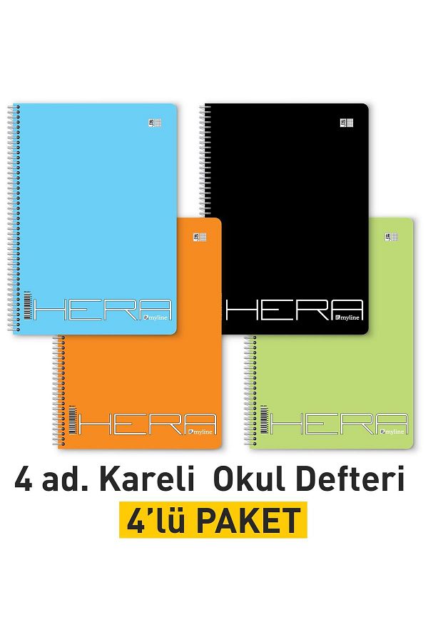 Etika-A4 School Notebook - 144 Sheets (72 Sheets), Spiraled, Pack of 4, Checked 1