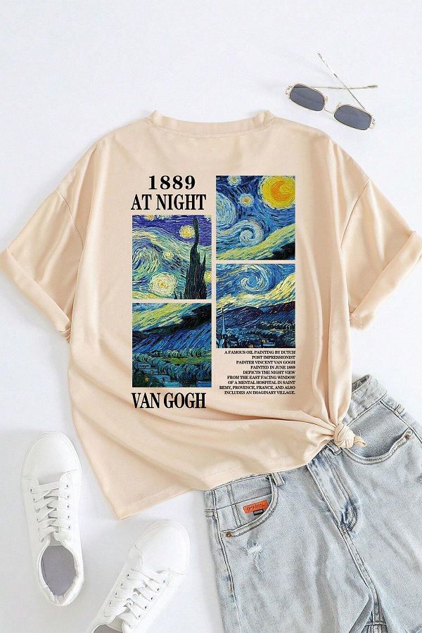 uyguntarz-Übergroßes Unisex-T-Shirt mit Van Gogh-Aufdruck 1