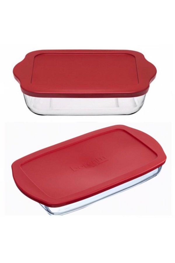 Paşabahçe-Pyrex Red Lid Square and Rectangular Storage Container 2 Pieces 1