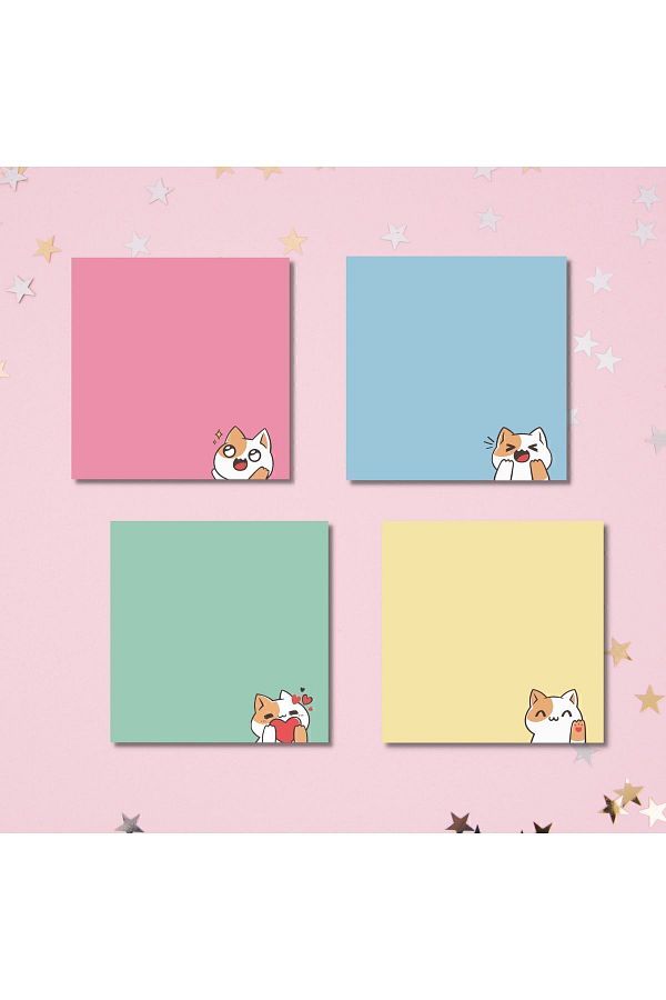 Pine Note-Set of 4 Cat Patterned Kawaii Memopad Memo Pad Notebook Planner Notepad 1