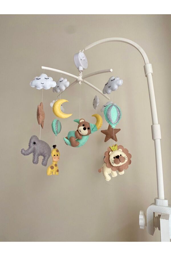 SefDen Lazer Kesim Atölyesi (Müzik - Aparat Dahil) Karışık hayvan figürlü el yapımı kız veya erkek bebek beşik dönencesi