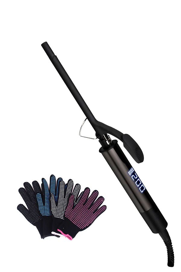 Shibowavy-9mm Curly - Thin Hair Curling Iron (Afro Wave) with Clips and Long Gloves Gift 1