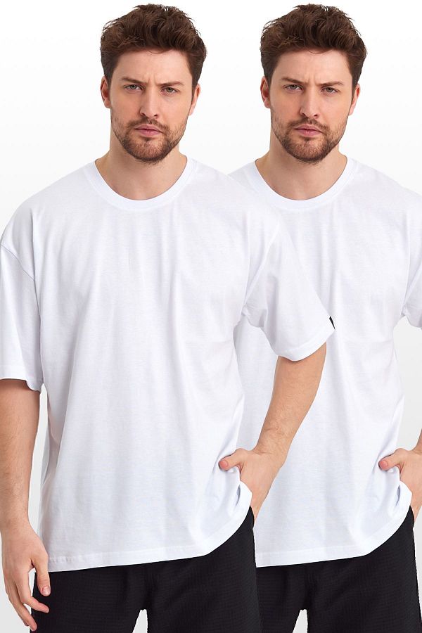THE RULE-Ανδρικό λευκό μπλουζάκι Oversize Crew Neck 100% βαμβακερό πακέτο 2 1