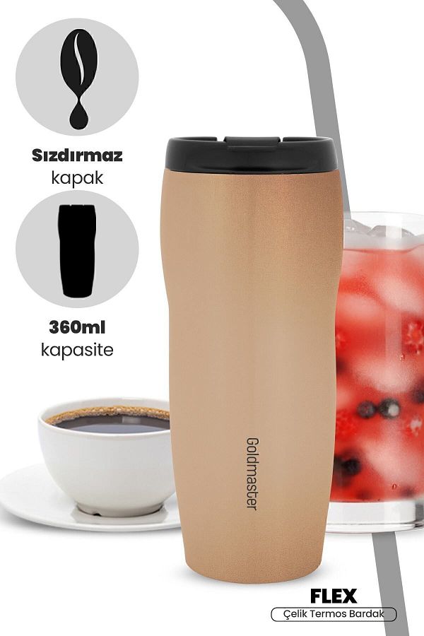 GOLDMASTER-Flex Gold Stainless Steel Thermos with 4 Hours Keeping Warm and 6 Hours Cold Feature and Leak-Proof Lid 1