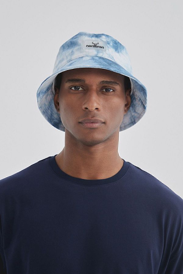 Nordbron 100 Cotton Unisex Blue Tie Dye Patterned Bucket Hat Unlined Sweatband Detailed Logo Sports Trendyol