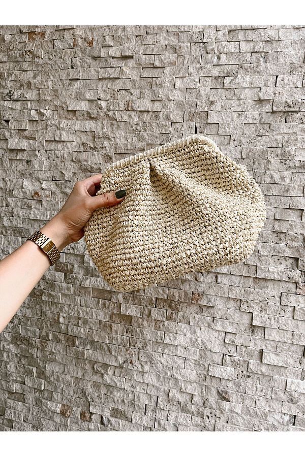 NP Lined Stylish Clutch Bag Scholarship Handmade and Paper String Knitted Bag