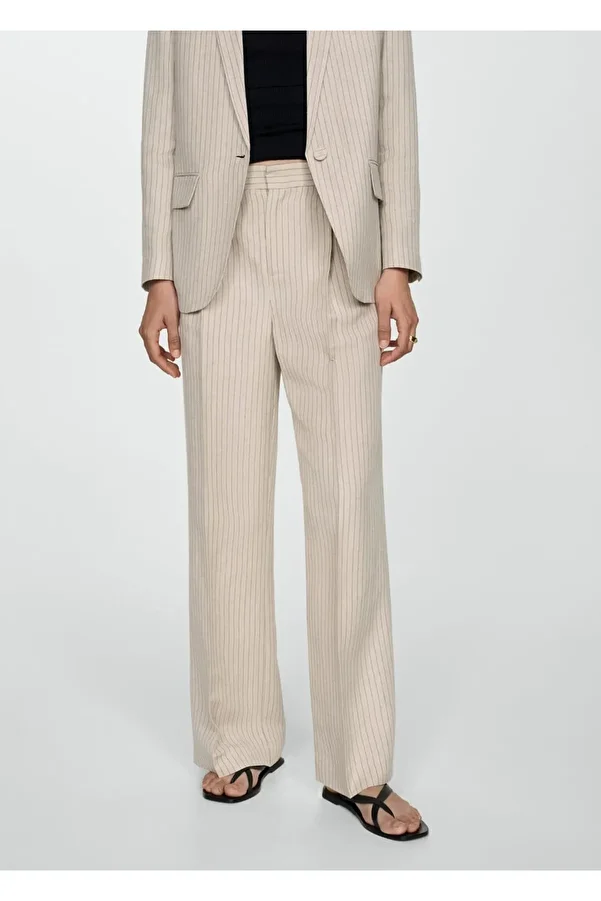 MANGO Woman-Striped fabric trousers 1