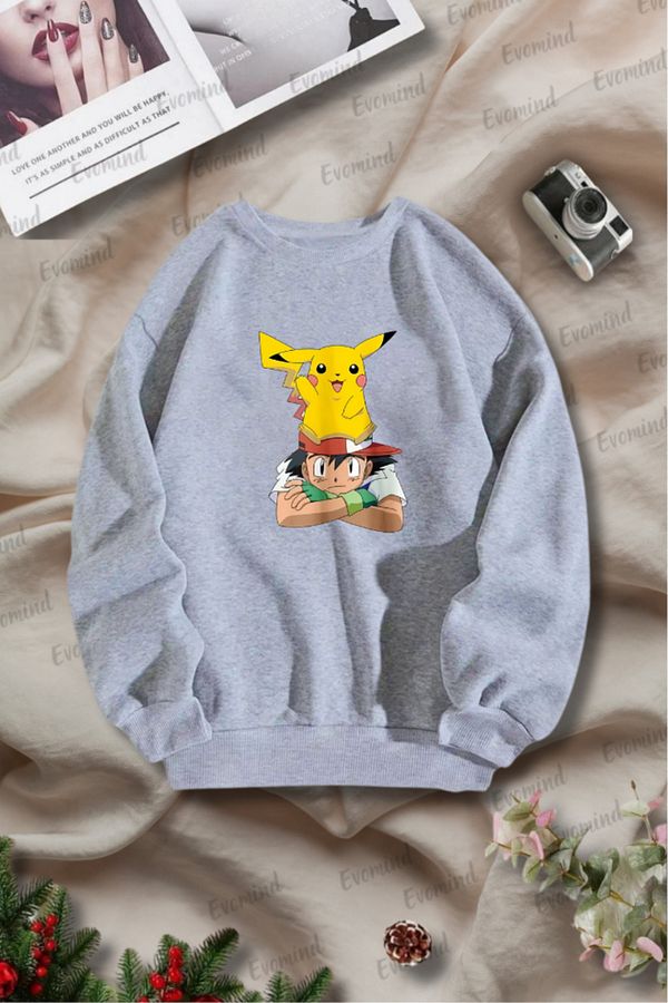 art 4 Unisex Pokemon Printed Adult and Children Crew Neck Sweatshirt Trendyol