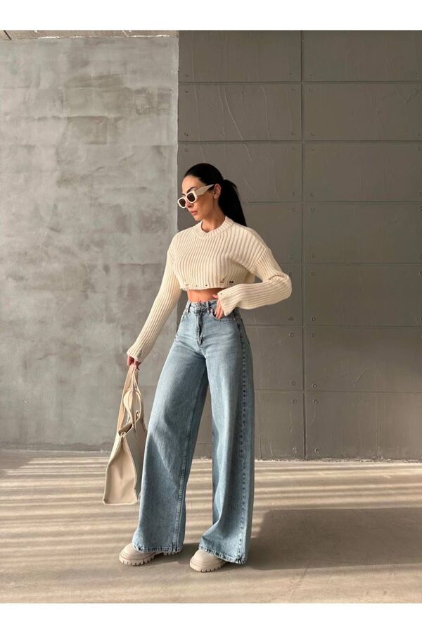 LAMİRA Stonewashed Palazzo Wide-Leg