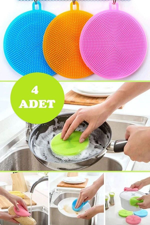 Filkete Practical 4 Piece Silicone Non Combing Dishwashing Brush Dish Brush Pan Holder Vegetable Cleaning Trendyol