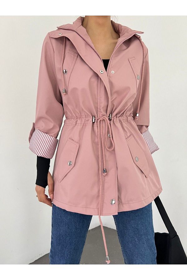 Modamorfo Short Trench Coat Hooded and Pocket Detailed Trendyol