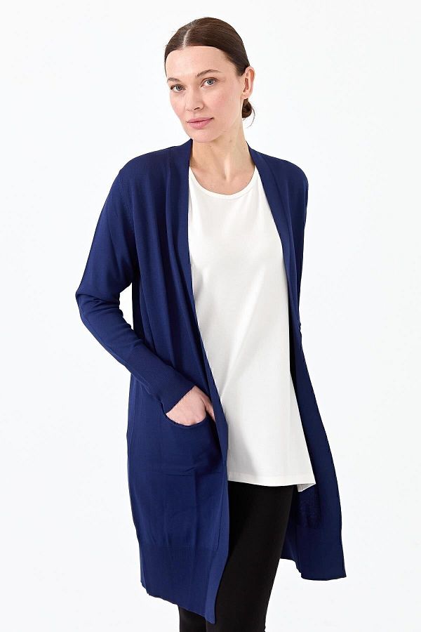 Desen Triko Women s Knitwear Solid Color Summer Cardigan Navy Blue Trendyol