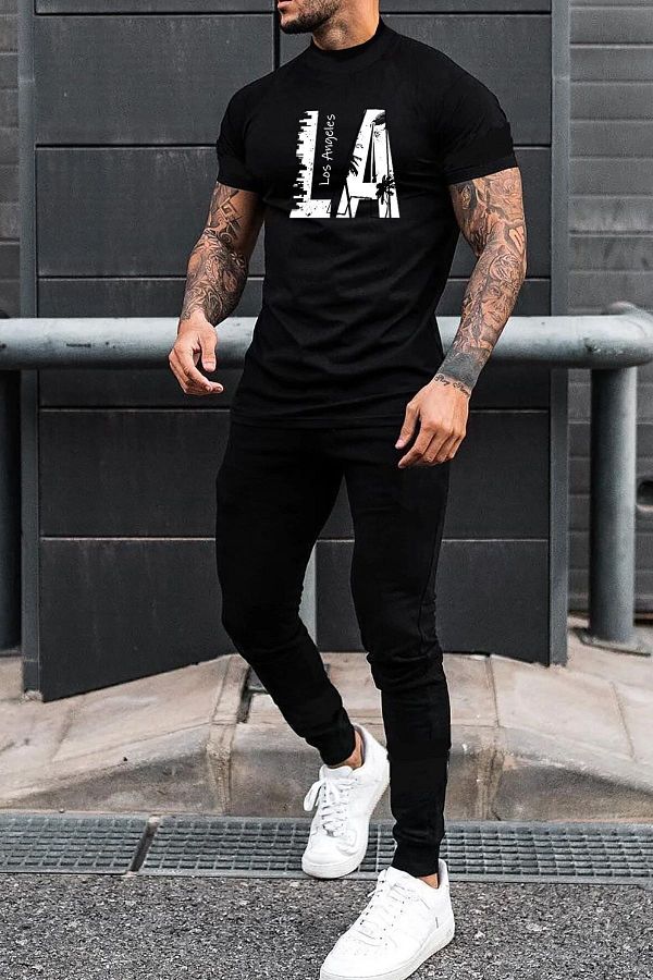 uyguntarz-Bedrucktes zweiteiliges Unisex-Trainingsanzugset „Los Angles“. 1