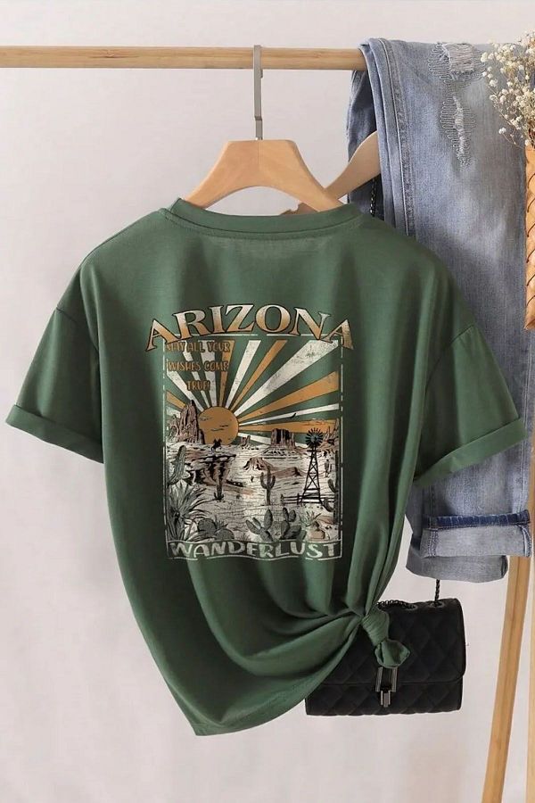 uyguntarz-Uniseksowy T-shirt oversize z nadrukiem Arizona na plecach 1