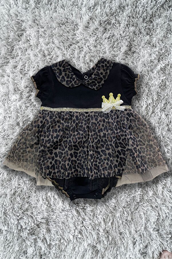 Bebelop Leopar Desenli Çıtçıtlı Bebek Elbise