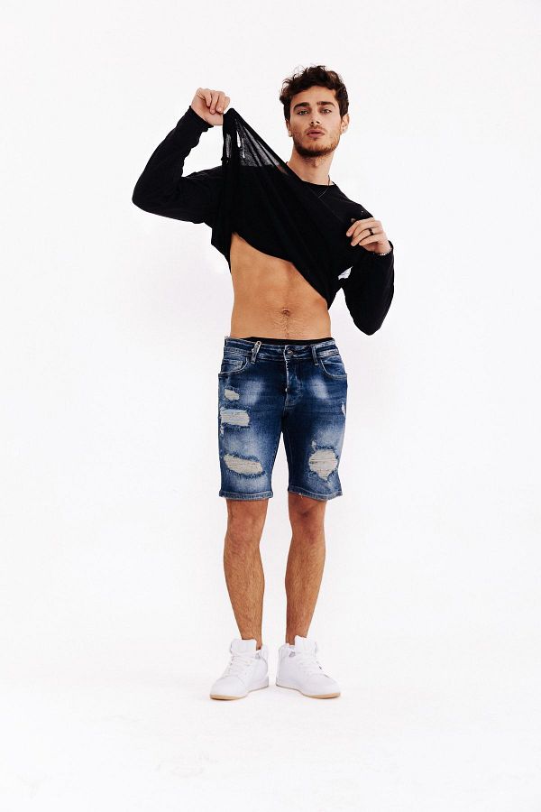 THIMOON-Men's Denim Shorts - Ripped Design 1