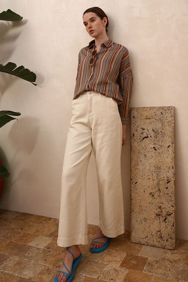 ALLDAY Ecru 100 Cotton Wide Leg Pocket Trousers Trendyol