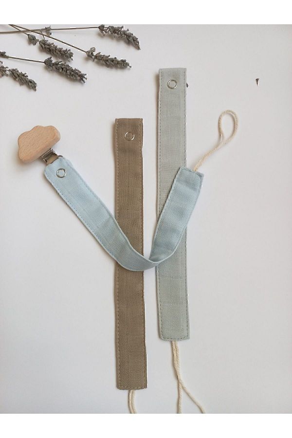 sbbaby-Muslin Pacifier Strap Cloud Wooden Clip Baby Pacifier Chain Set of 3 Blue Stone Gray 1