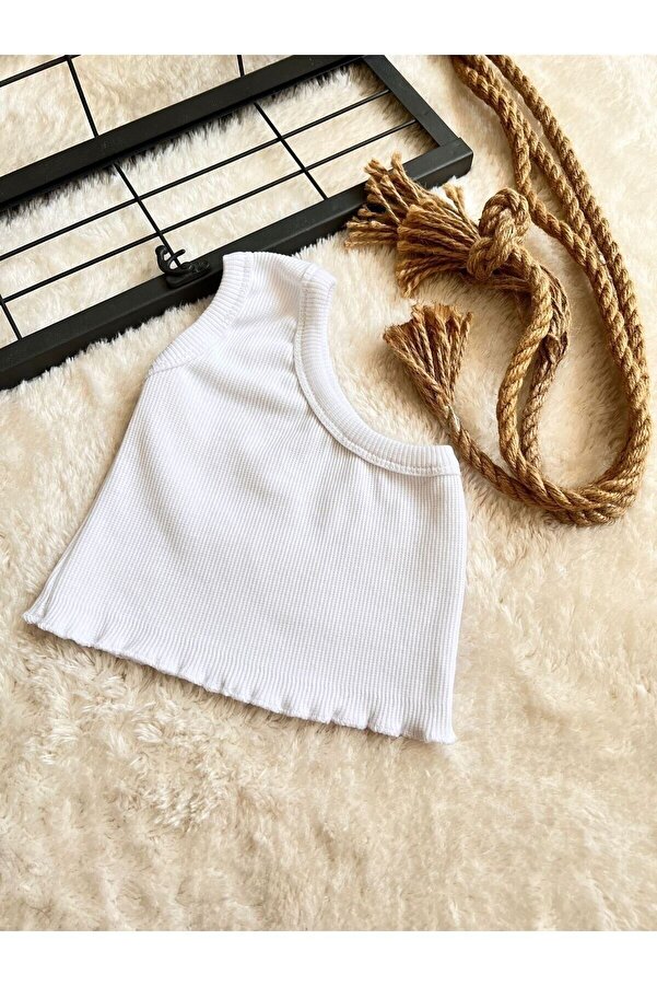 BAHNUR Tek Kol Krem Bebek Crop Üst Giyim