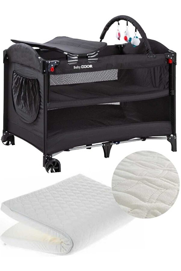 babydoor 2052 Madre Pro Oyun Parkı 70x110 Cm Bebek Beşik Yatak Hediyeli Siyah