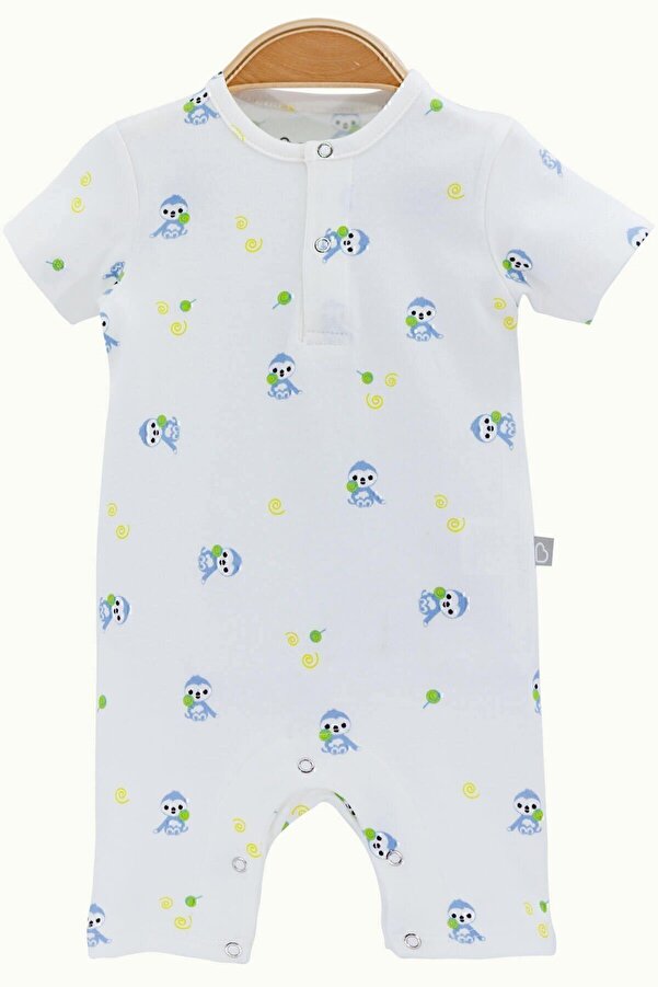 Boumini Pamuklu Kısa Kollu Bebek Şort Tulum Mavi Miskin