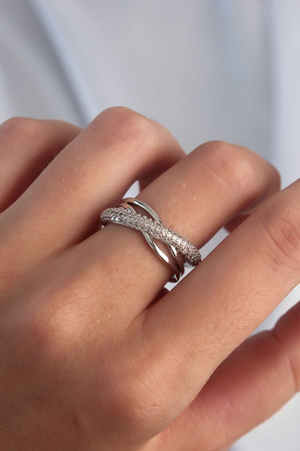 atesin online At35 s Brass Silver Zircon Ring Cross Look Trendyol