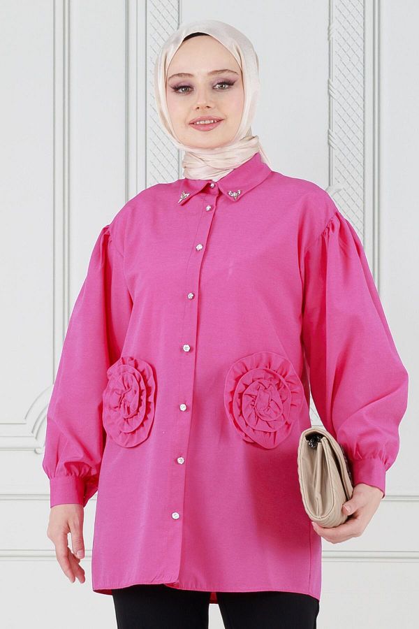 Sevitli-Fuchsia Tunic - Rose Detail on the Front 1