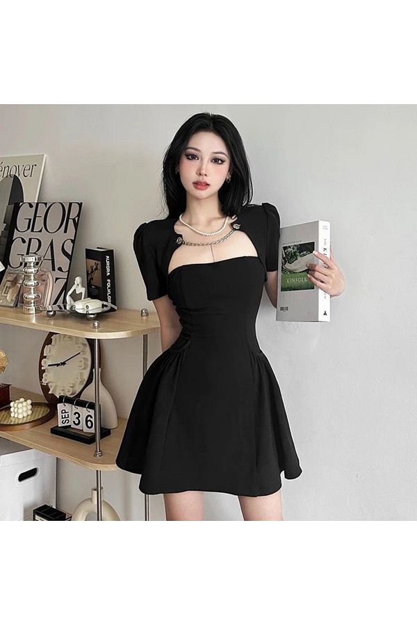 Kostebek Strapless Black Mini Chain Jacket Dress Trendyol