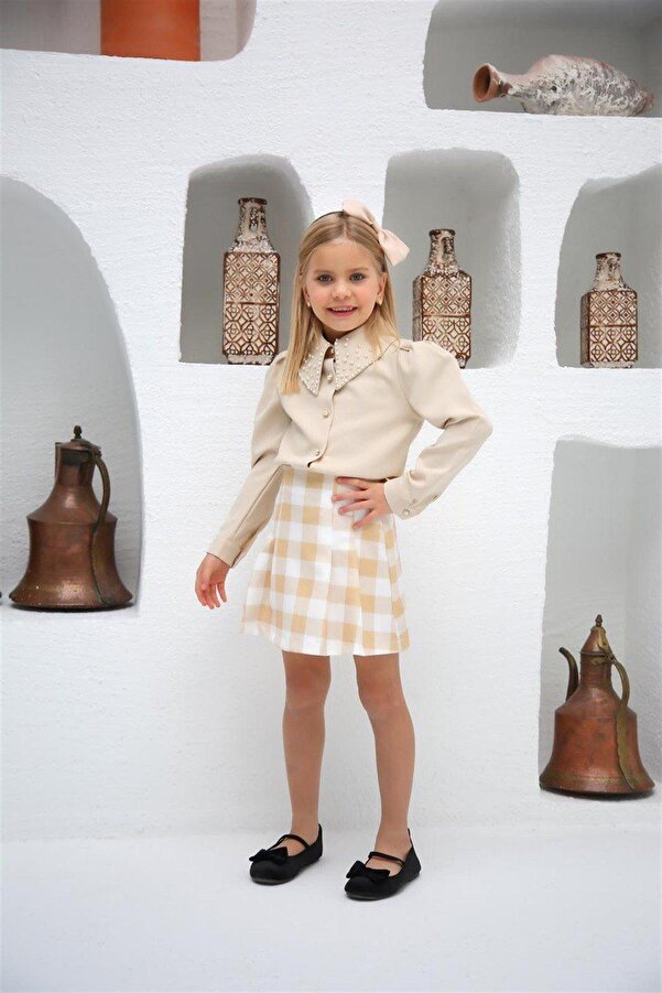 KOKOŞ BEBEK İnci Yaka Detaylı Dijital Etek Takım